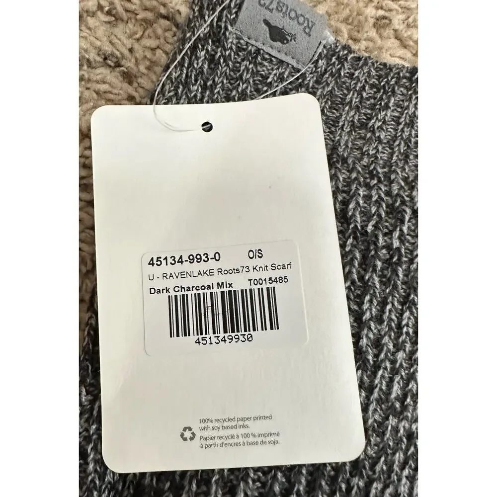 RAVENLAKE Roots73 Knit Scarf Deep Charcoal New NWT TM45134 Unisex